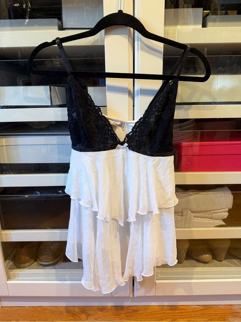 Linea Donatella Black & White Lace Babydoll Chemise